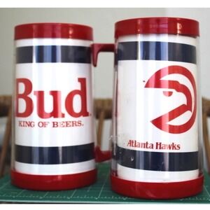 2 Vintage Atlanta Hawks Budweiser Beer Mug Set of 2 Plastic Insulated NBA Steins
